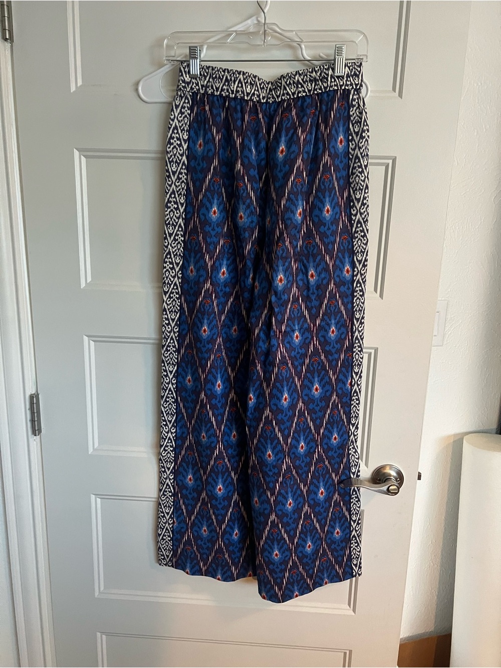 Blue Patterned Wide-Leg Palazzo Pants by Anthropologie sz XS